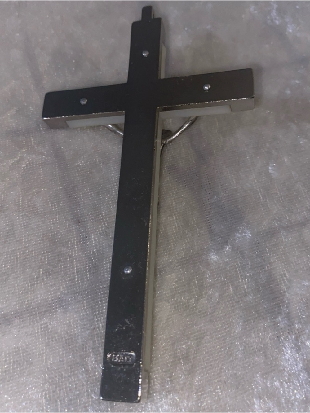 Vintage Crucifix Glow in the Dark White and Silver LARGE Pectoral Design Pendant - Picture 4 of 7